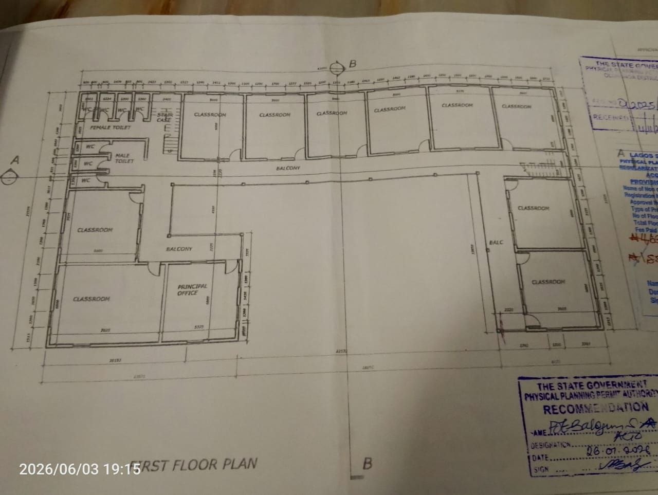 First floor plan — classrooms and principal office