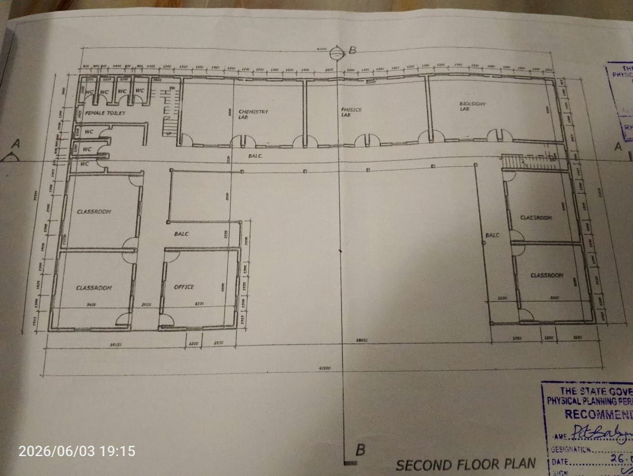 Second floor plan — chemistry, physics and biology labs